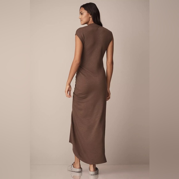 NWT! DAILY PRACTICE BY ANTHROPOLOGIE MOCK-NECK RUCHED MIDI DRESS BROWN 🔴 - Picture 3 of 6
